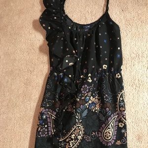 Short blue floral print party dress